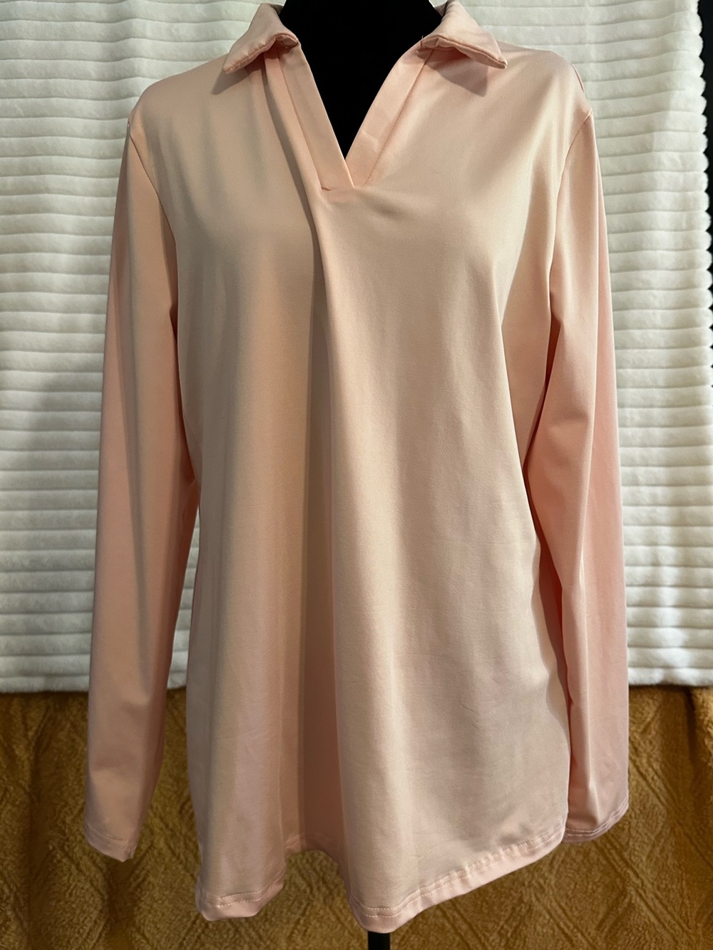 Source Unknown Blush Pink Long-Sleeve Collared V-Neck Top